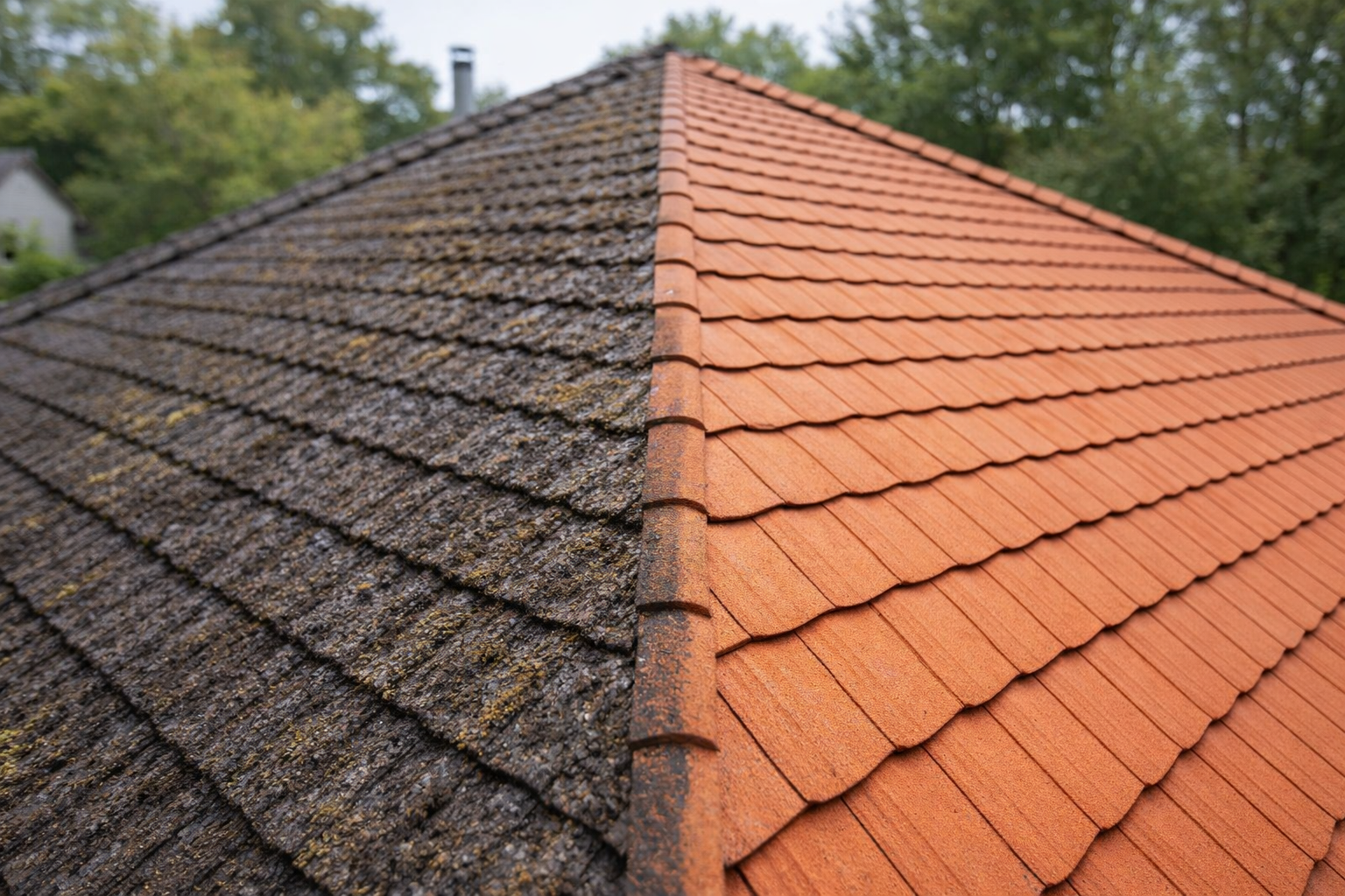 Vorher und nachher Vergleich einer gereinigten Fläche